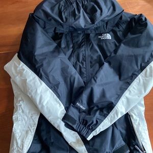 Black and white north face ski coat
